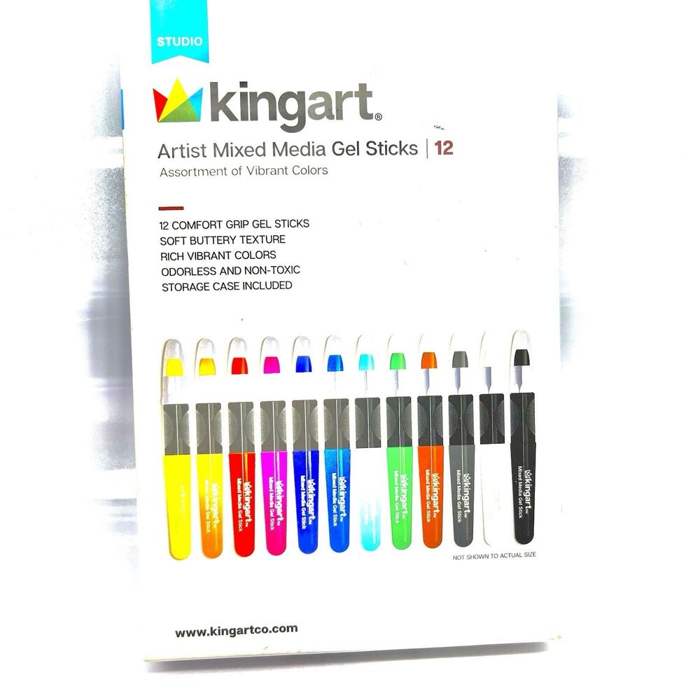 Kingart Artist Mixed Media Gel Sticks Set of 12 Vibrant Colors Open Box Unused